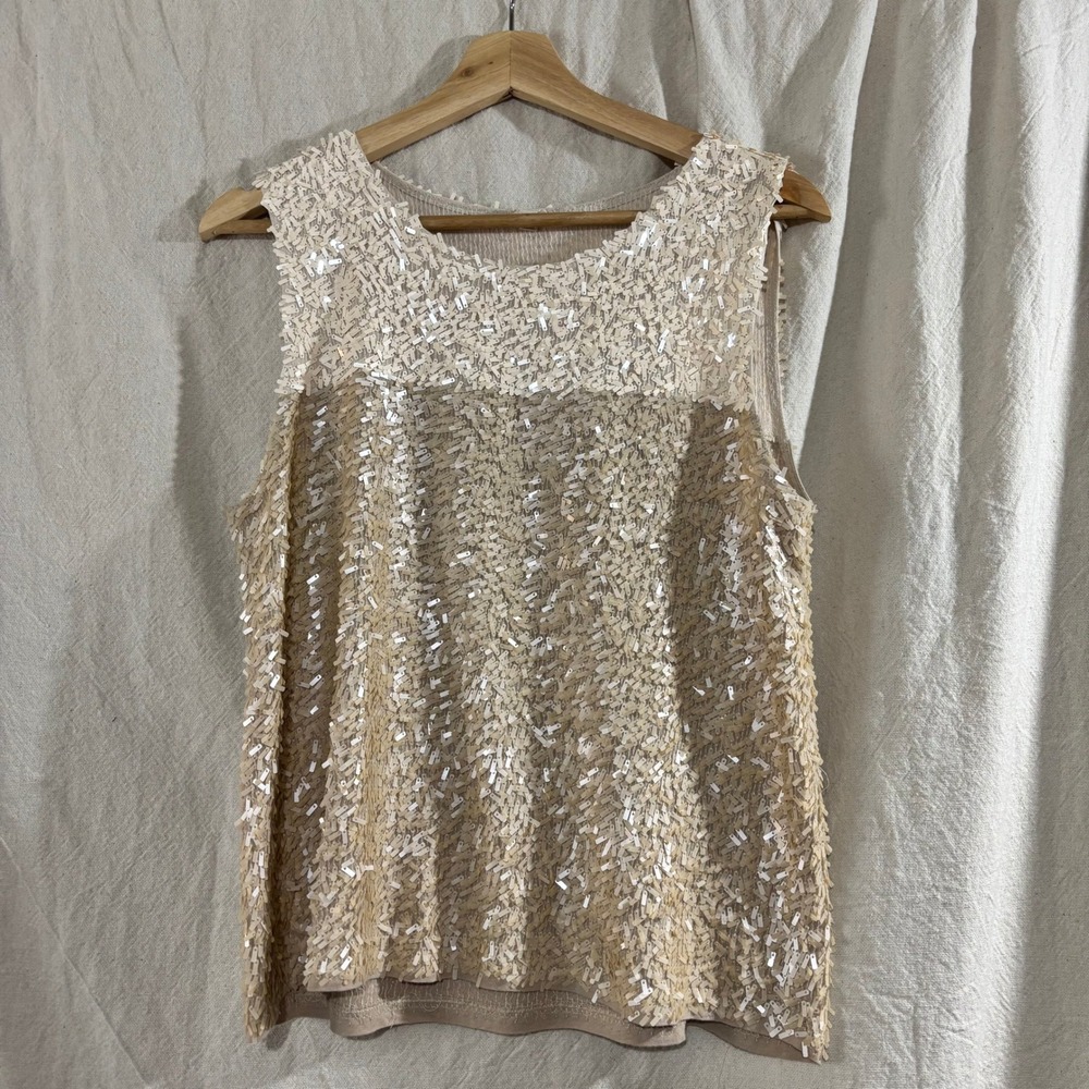 J.Crew Womens Champagne Sequin Cotton Sleeveless Shell Top Going Out Tan Cream M